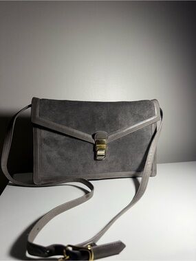 Susan Gail Gray Suede Envelope Messenger Bag with Gold Clasp